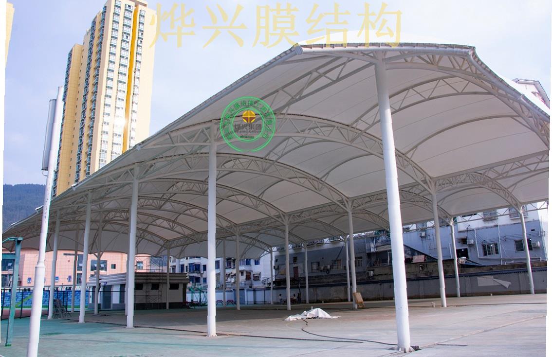 学校运动场钢膜结构球场雨棚 (5)